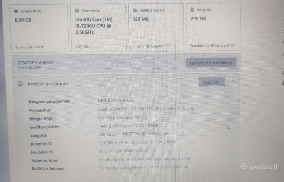 Dell Vostro 15 3000 Cpu I5-7400 2,50 GHz 8gb 256g - nuotraukos Nr. 2
