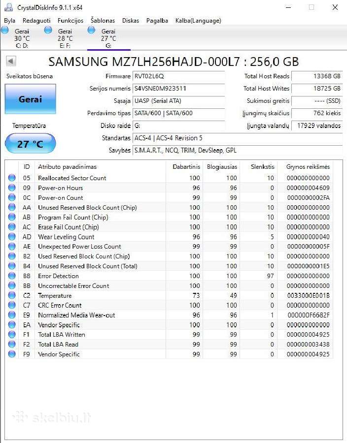 Samsung SSD Pm881 256gb - nuotraukos Nr. 3