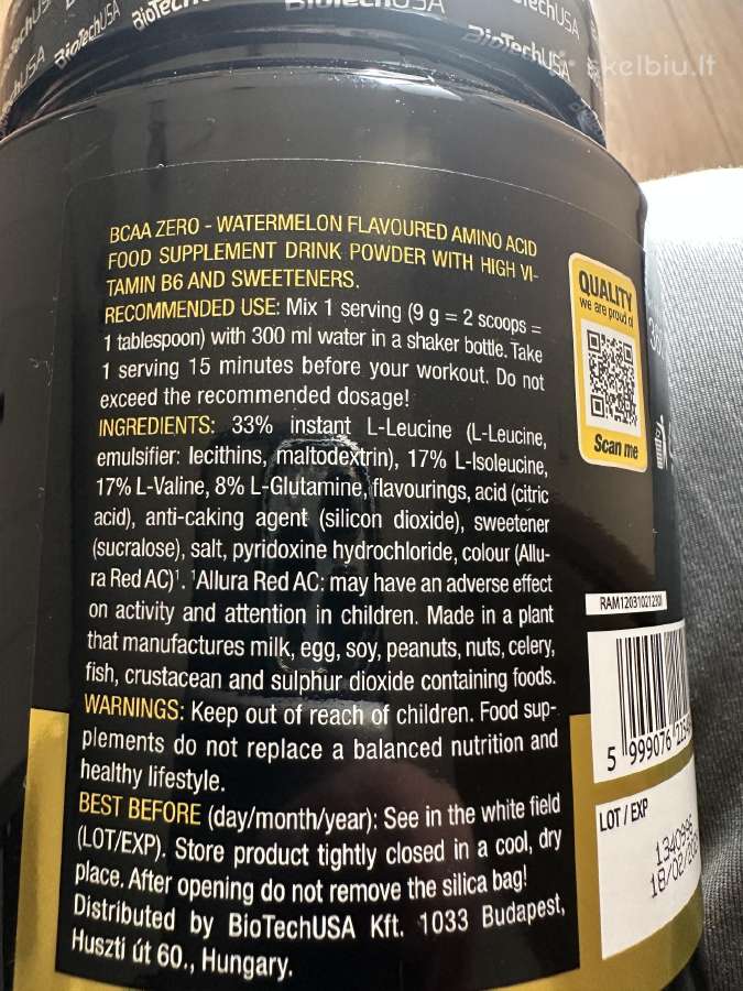 Biotechusa Bcaa Zero 360g. - nuotraukos Nr. 3