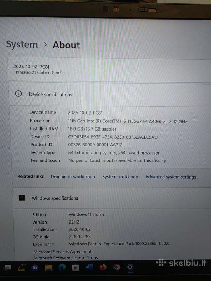Lenovo X1 Carbon Gen 9. i5- 1135g7. - nuotraukos Nr. 5