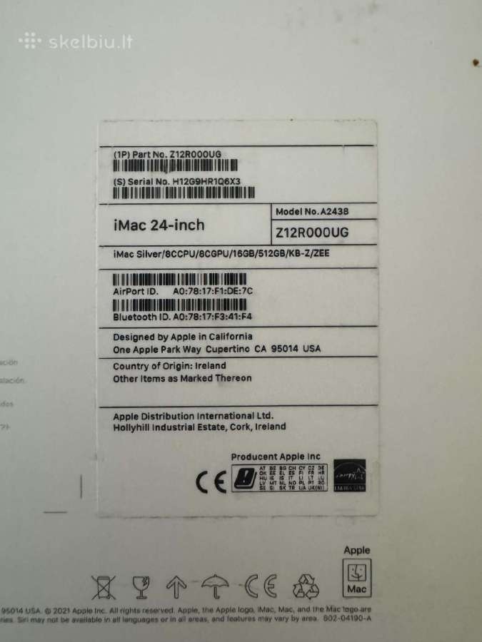 iMac 24 inch M1 2021 8cCCCPu/8cgpu 16gb 512gb SSD - nuotraukos Nr. 3