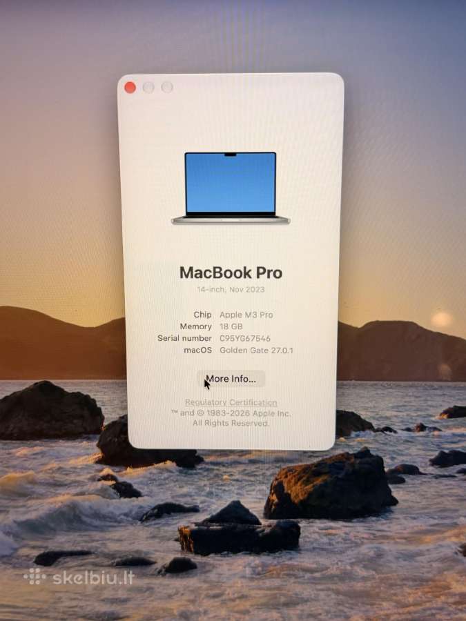 Parduodu MacBook Pro 14 M3 Pro 18gb RAM / 512gb Ss - nuotraukos Nr. 7