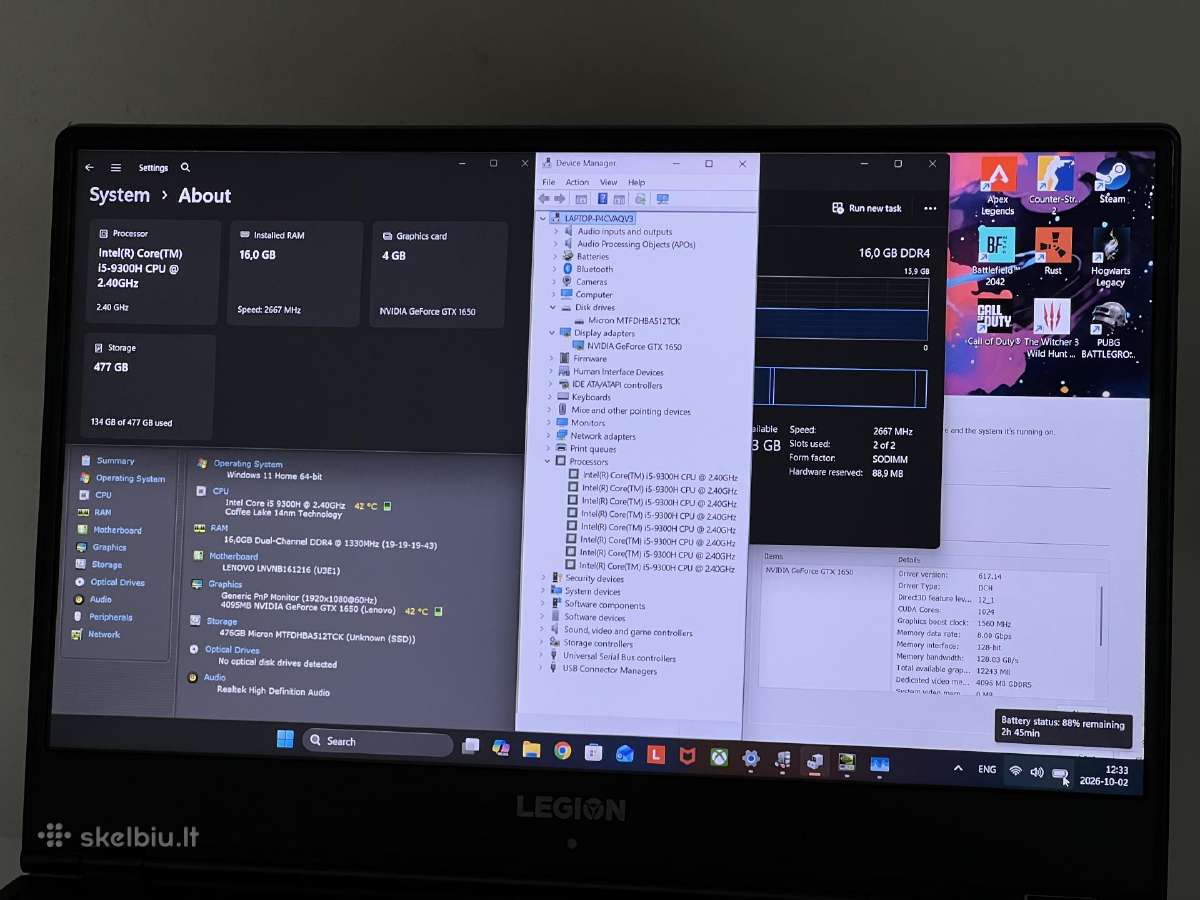 Parduodamas Legion Y540 su Gtx 1650, I5, 16/512gb. - nuotraukos Nr. 8
