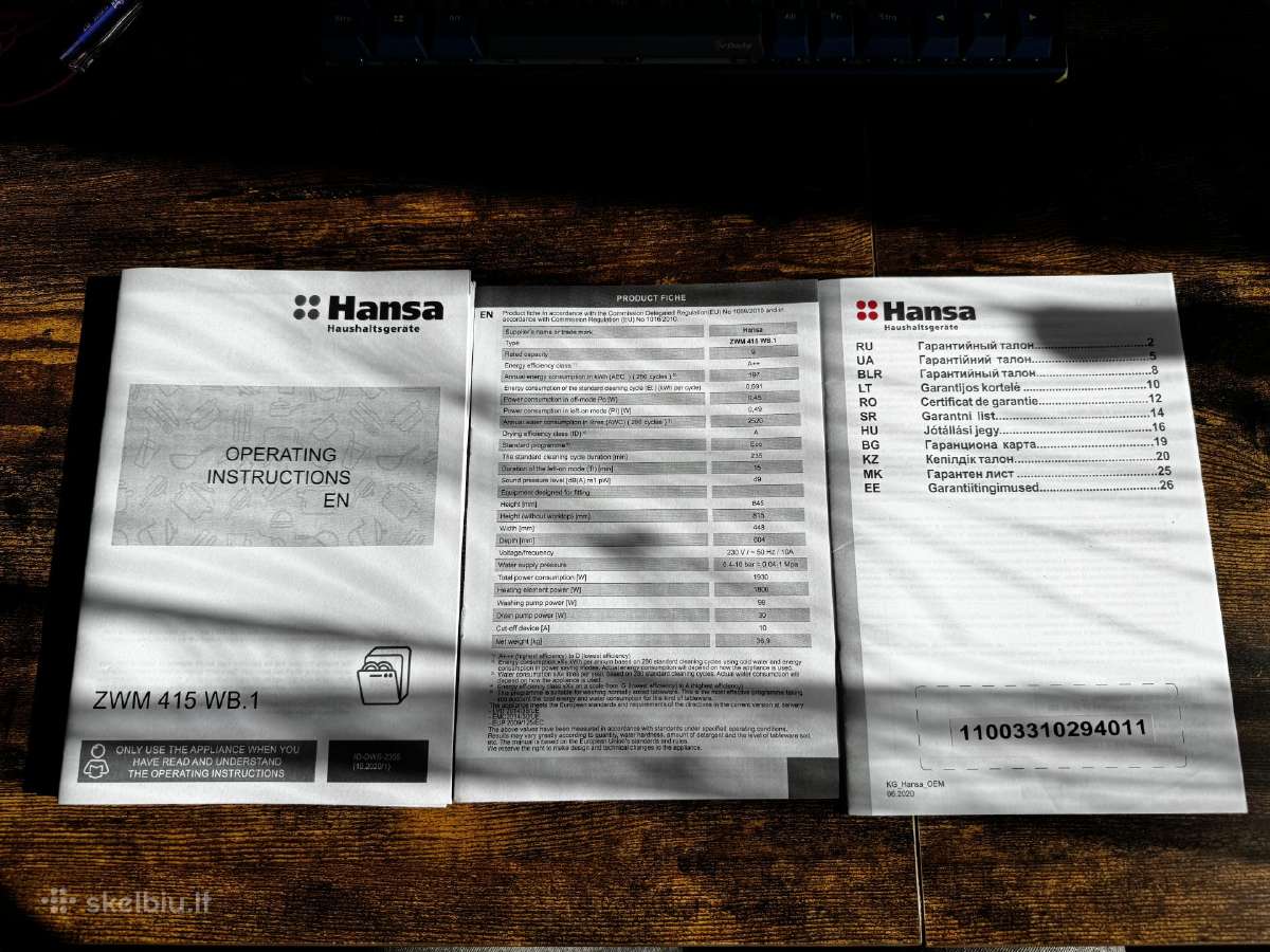 Kompaktiška indaplovė Hansa Zwm 415, 45 cm - nuotraukos Nr. 8