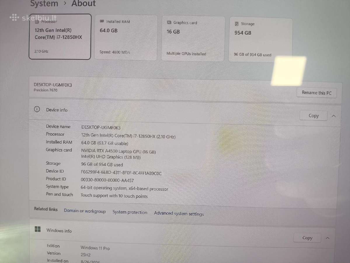 Precision 7670 Oled i7-12850hx 64gb Rtx A4500 16gb - nuotraukos Nr. 4