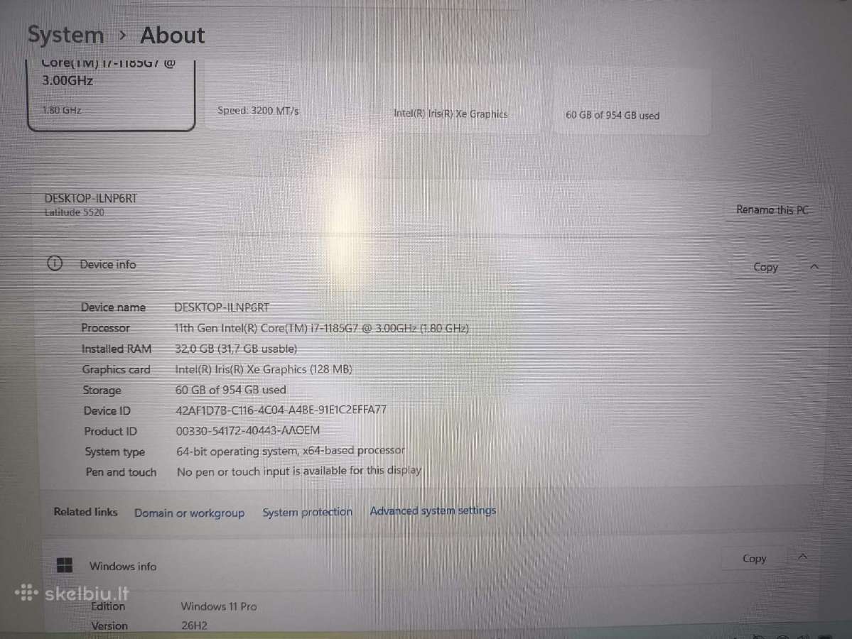 Latitude 5520 15.6 Fhd Ips i7-1185g7 32gb 1tb 0% - nuotraukos Nr. 4