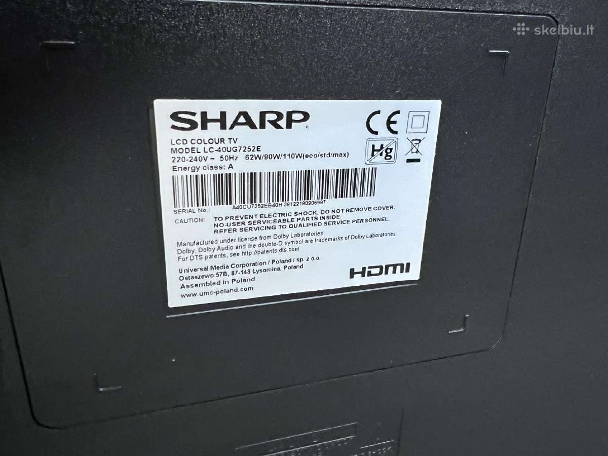 Parduodu Sharp 40coliu televizoriu 105cm - nuotraukos Nr. 4
