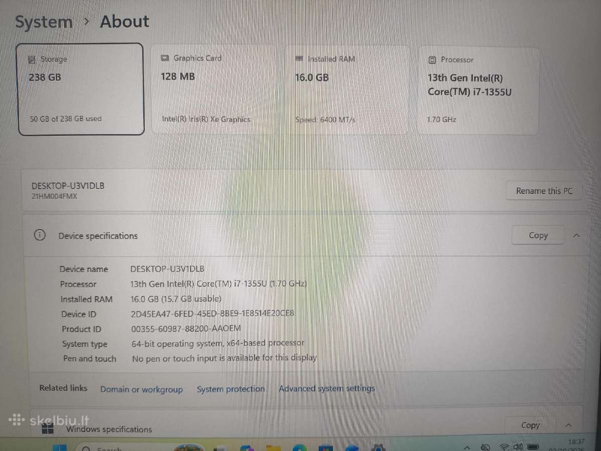 Carbon Gen 11 Fhd+ Ips i7-1355u 16/256gb 6% - nuotraukos Nr. 4
