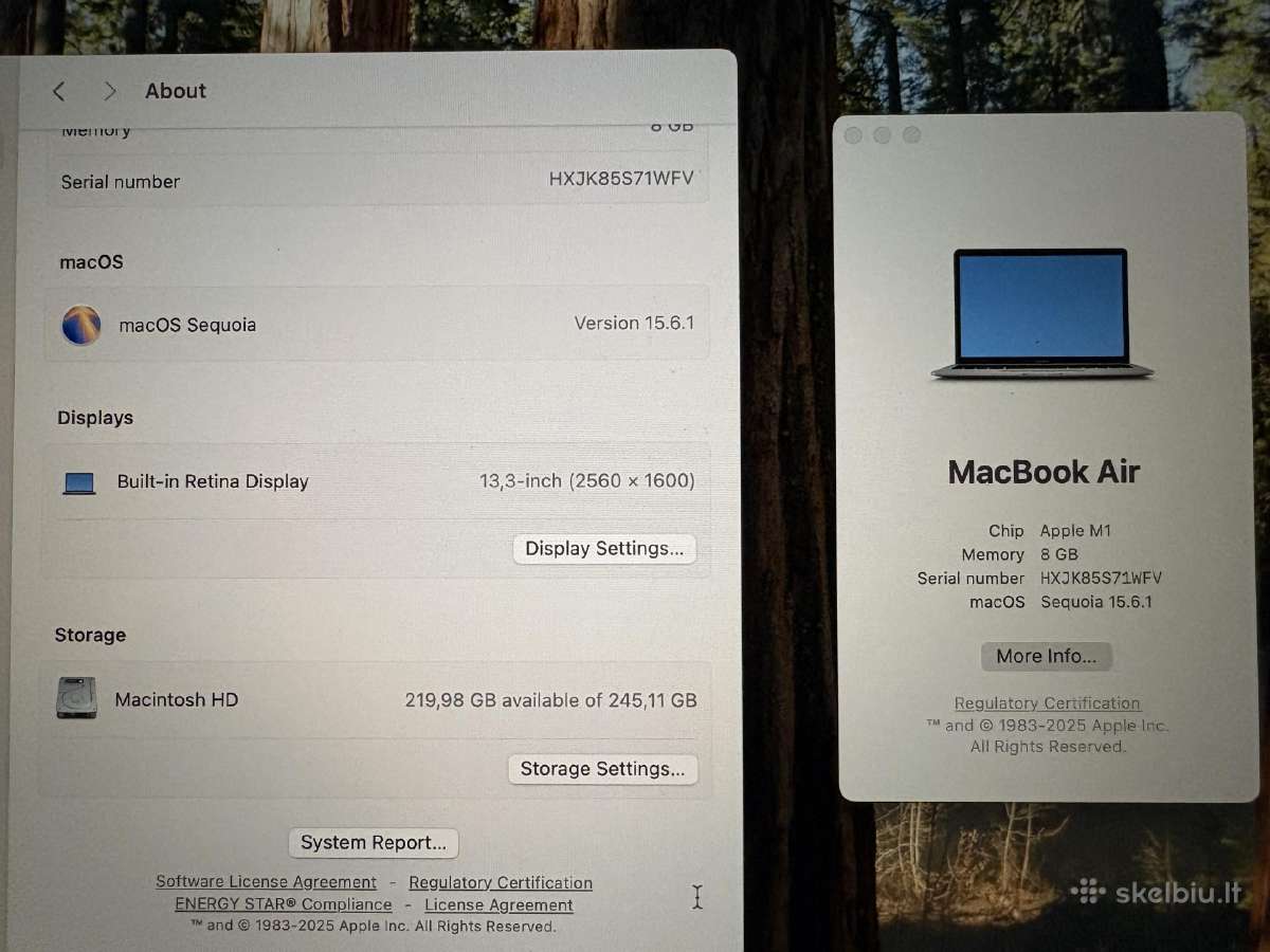 MacBook Air M1; 2020; 256gb SSD; 8ram; (13,3inch) - nuotraukos Nr. 8