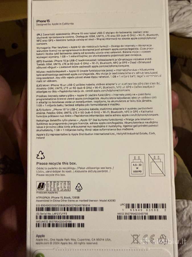 Naujas iPhone 15 128gb, juodas - nuotraukos Nr. 2