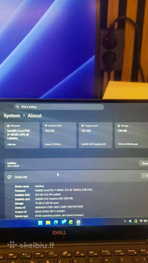 Dell Xps 13 9370 ultrabookas su i7-8550u - nuotraukos Nr. 4