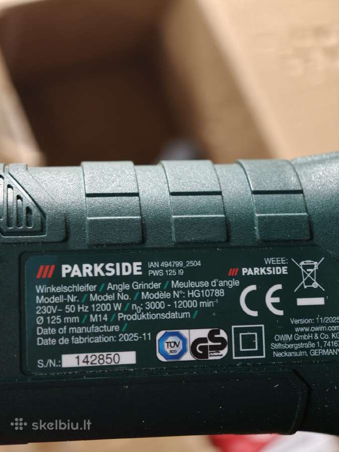 Parkside Pws 125 1200w kampinis šlifuoklis - nuotraukos Nr. 3