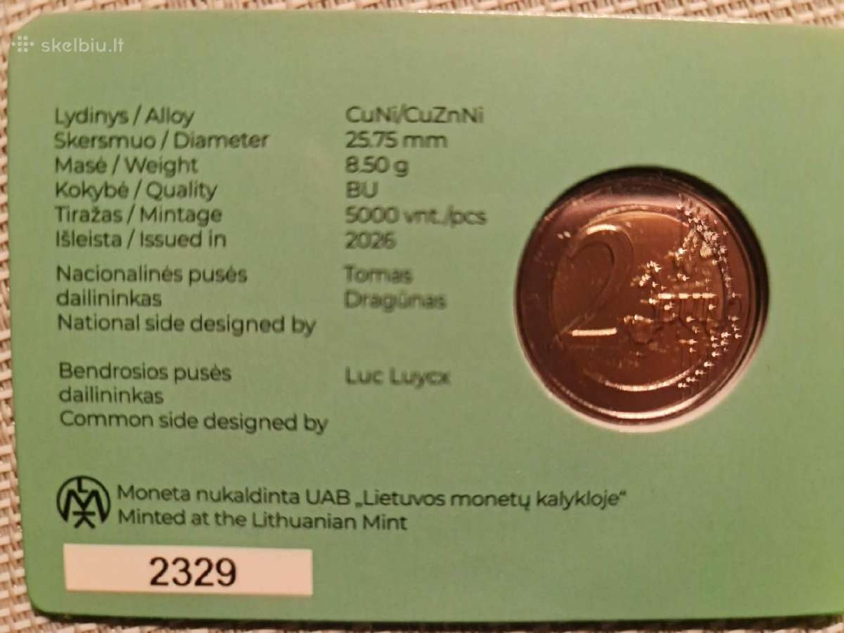 2026 m. 2 eurų moneta Bu kortelė,skirta Kaunui. - nuotraukos Nr. 4