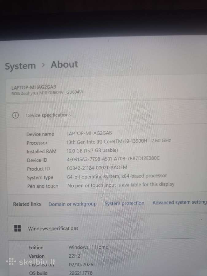 Asus Rog Zephyrus M16 i9-13900h / 16gb Rtx 4070 - nuotraukos Nr. 6