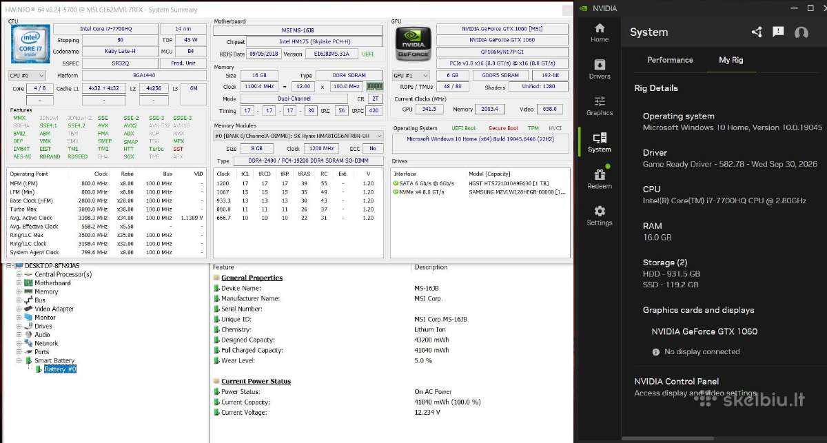 Msi Gl62 i7, 16gb, Gtx 1060 6gb - nuotraukos Nr. 7