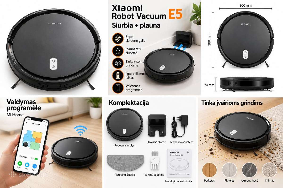 Xiaomi Robot Vacuum E5 robotas siurblys su plovimu - nuotraukos Nr. 2