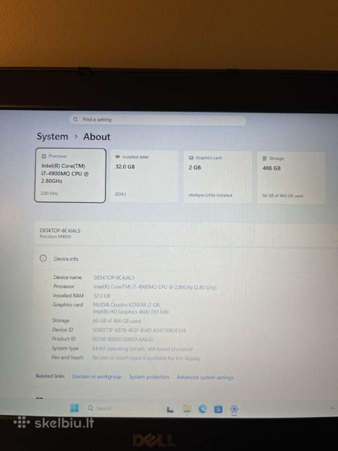 Dell Precision / i7 / Quadro /32gb RAM / Fhd Ips - nuotraukos Nr. 2