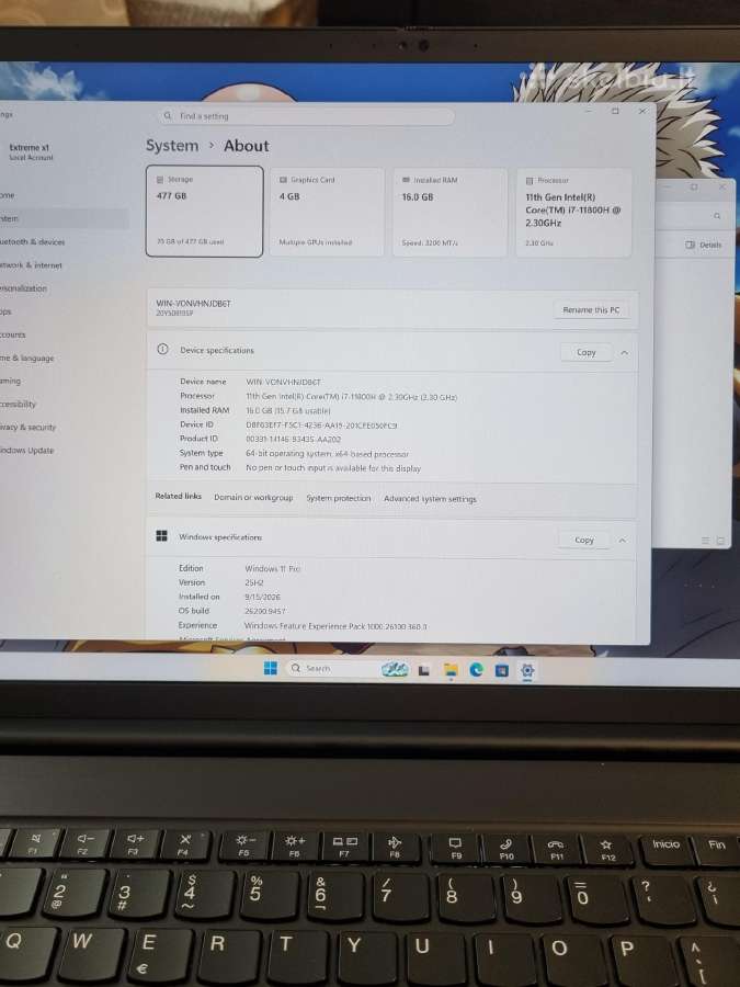 Lenovo Thinkpad X1 Extreme Gen 4 i7 16gb 512gb - nuotraukos Nr. 10
