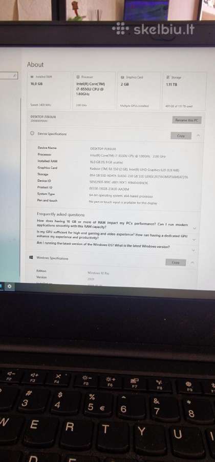 Lenovo Thinkpad E480 i7-8550u 16gb - nuotraukos Nr. 3