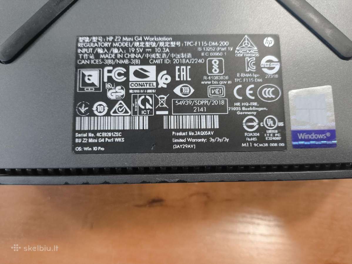 Hp Z2 G4 Mini Pc i5-8500 32gb 1tb Quadro P600 - nuotraukos Nr. 3