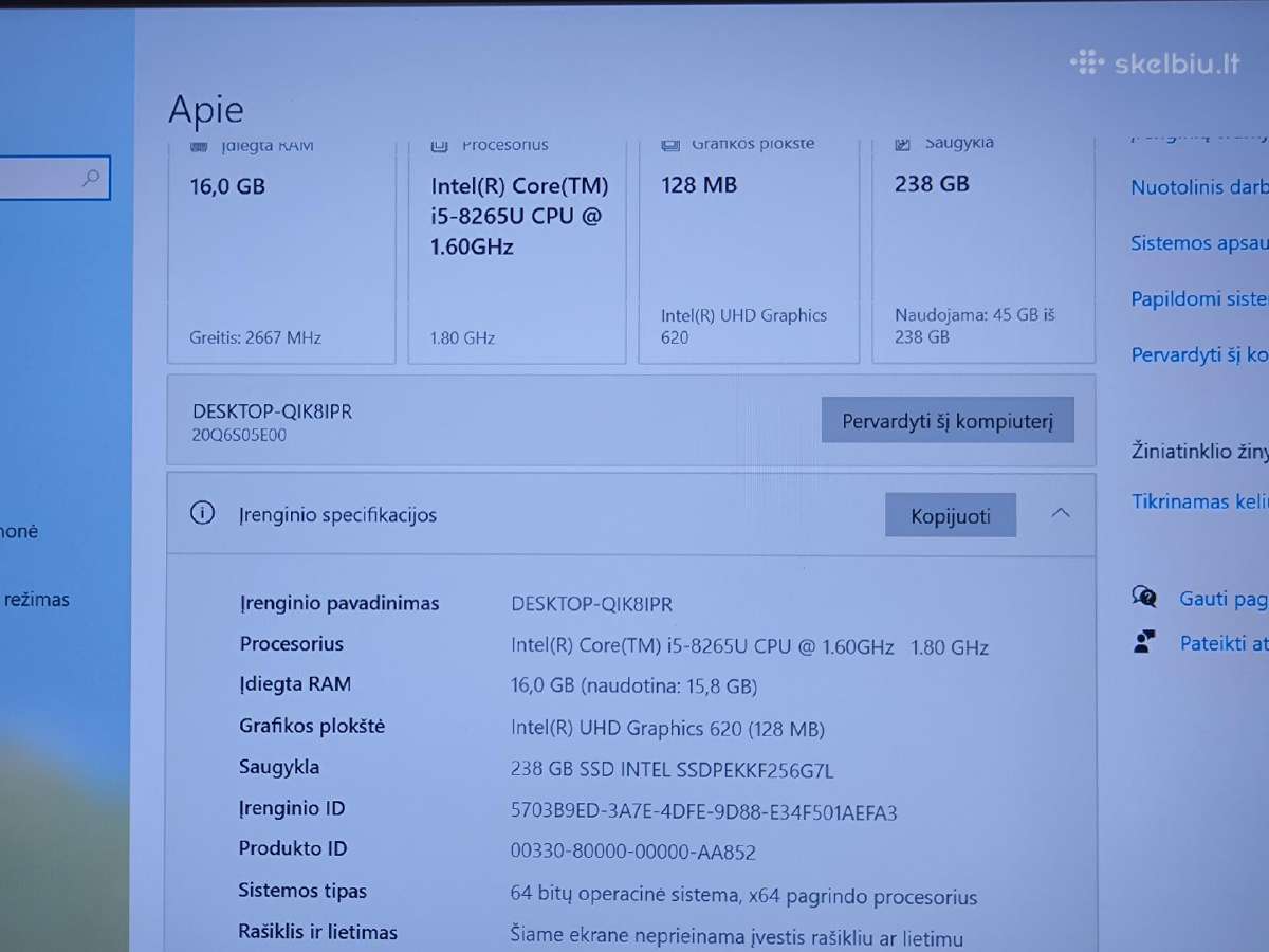 Lenovo Thinkpad L490 / i5-8265u /RAM 16gb - nuotraukos Nr. 9