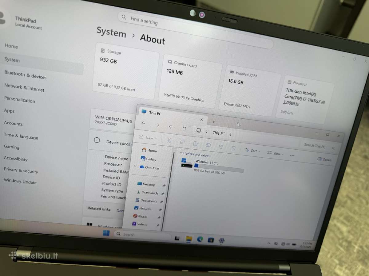Lenovo Thinkpad X1 Carbon Gen9 i7/16ram/1tb - nuotraukos Nr. 7