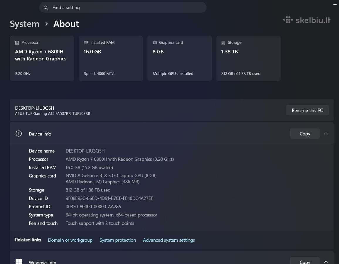 Asus Tuf Gaming A15 (2022) su Rtx3070 8gb - nuotraukos Nr. 5