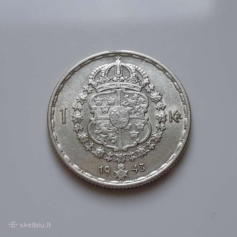 Švedija 1 krona sidabras 1943 - nuotraukos Nr. 2