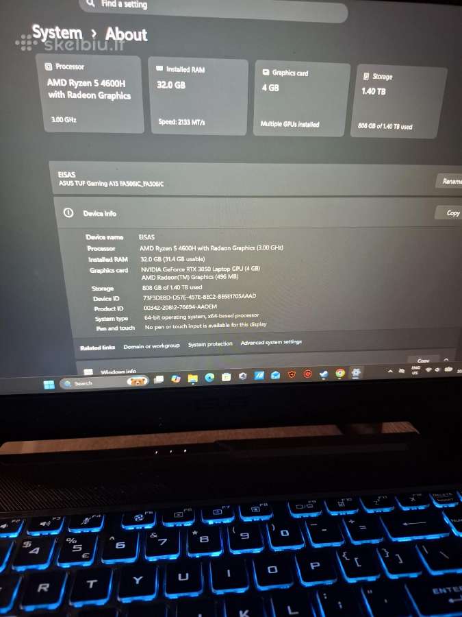 Asus Tuf A15 Rtx 3050 32gb - nuotraukos Nr. 2