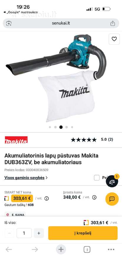Lapų pūstuvas Makita Dub363zv - nuotraukos Nr. 2