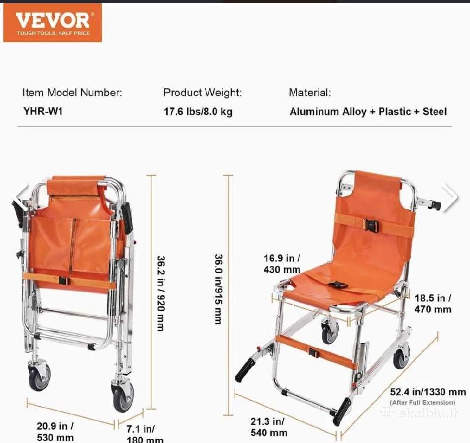 Vevor sulankstoma nešiojama evakuacijos kėdė - nuotraukos Nr. 2