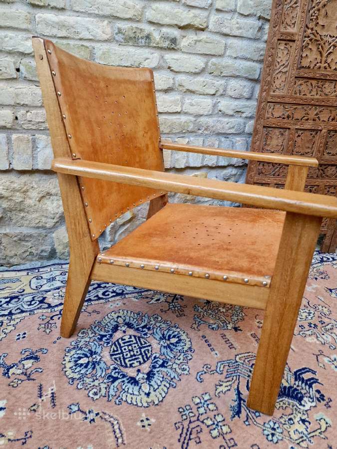 Vintažinis mid century "safari"st. odinis fotelis - nuotraukos Nr. 2