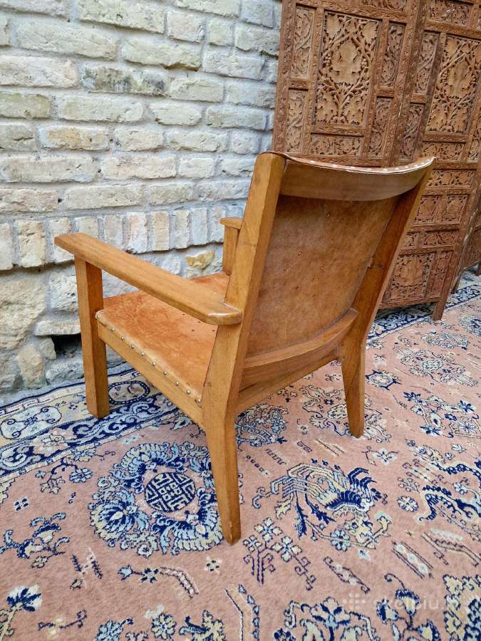 Vintažinis mid century "safari"st. odinis fotelis - nuotraukos Nr. 3