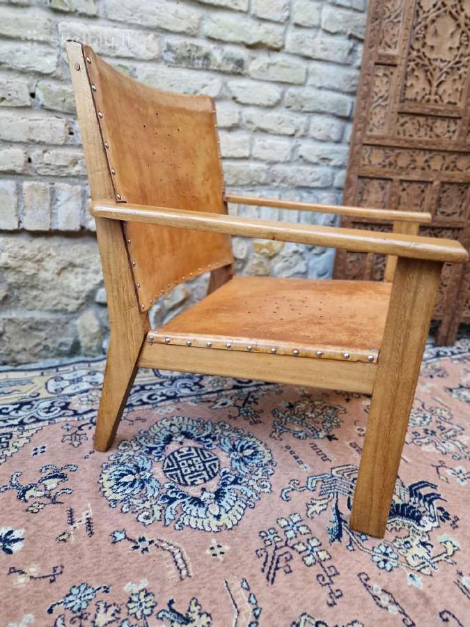 Vintažinis mid century "safari"st. odinis fotelis - nuotraukos Nr. 5