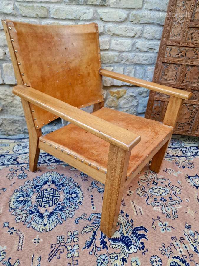 Vintažinis mid century "safari"st. odinis fotelis - nuotraukos Nr. 7