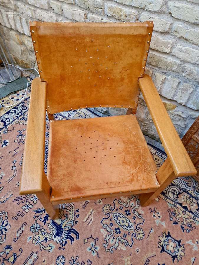 Vintažinis mid century "safari"st. odinis fotelis - nuotraukos Nr. 8