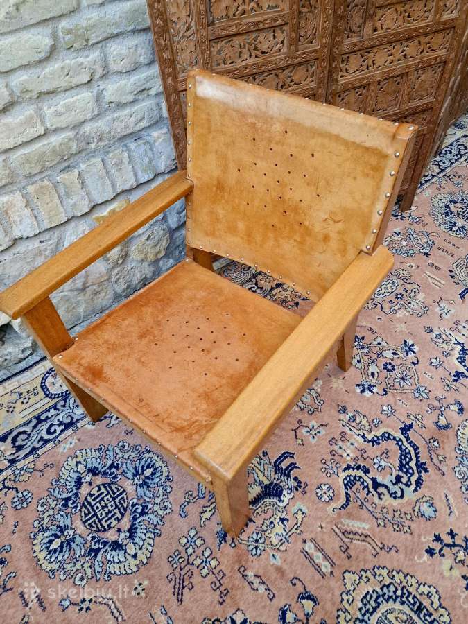 Vintažinis mid century "safari"st. odinis fotelis - nuotraukos Nr. 9