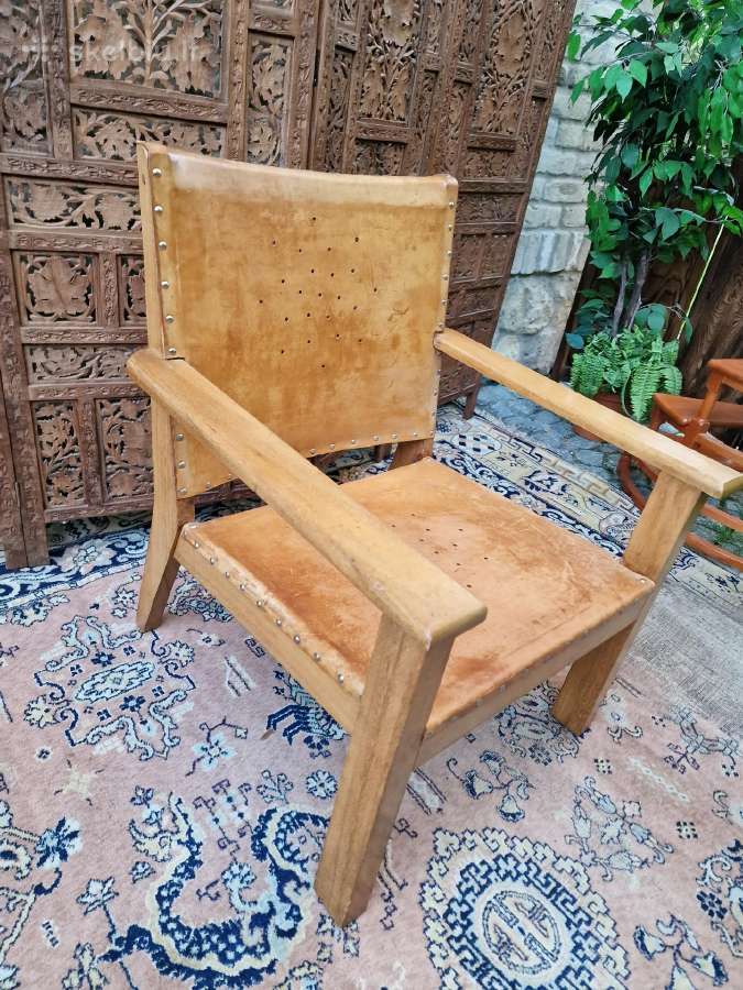 Vintažinis mid century "safari"st. odinis fotelis - nuotraukos Nr. 18