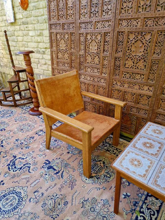 Vintažinis mid century "safari"st. odinis fotelis - nuotraukos Nr. 20