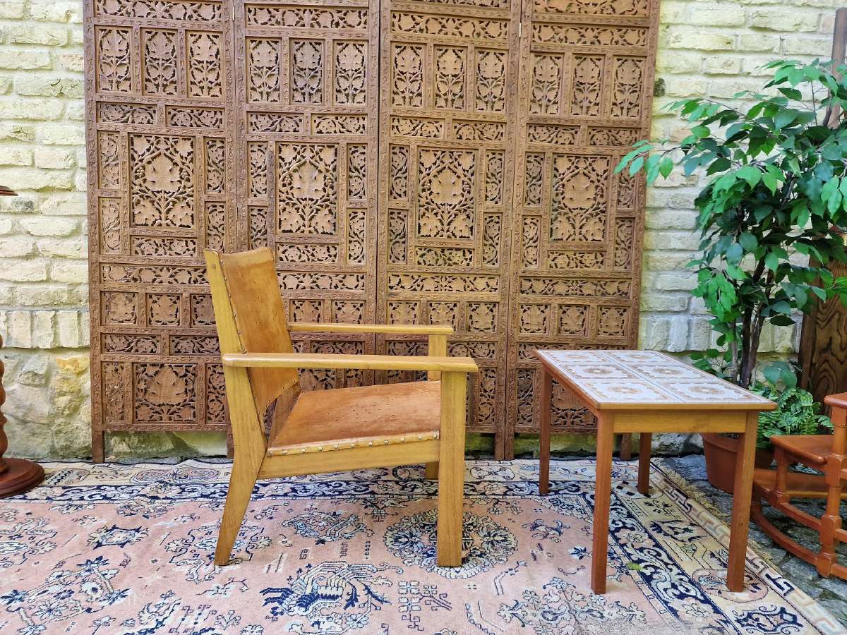 Vintažinis mid century "safari"st. odinis fotelis - nuotraukos Nr. 24