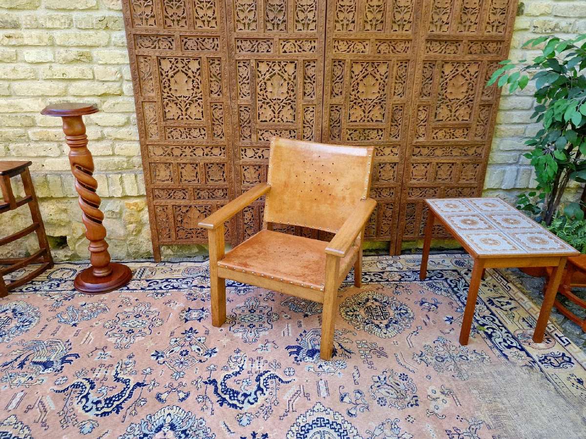 Vintažinis mid century "safari"st. odinis fotelis - nuotraukos Nr. 27