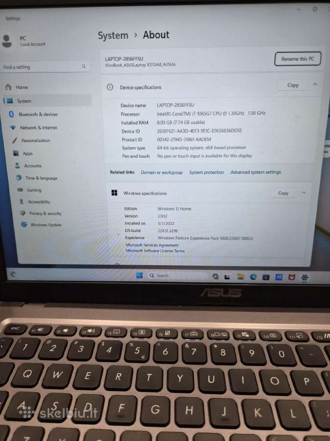 Asus Vivobook A516j (Intel i7) - nuotraukos Nr. 3