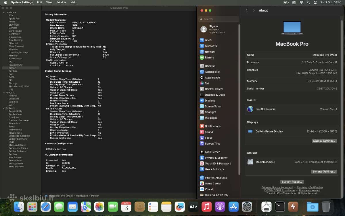 MacBook Pro 2018 15, i7, 32gb RAM, 512gb SSD - nuotraukos Nr. 6