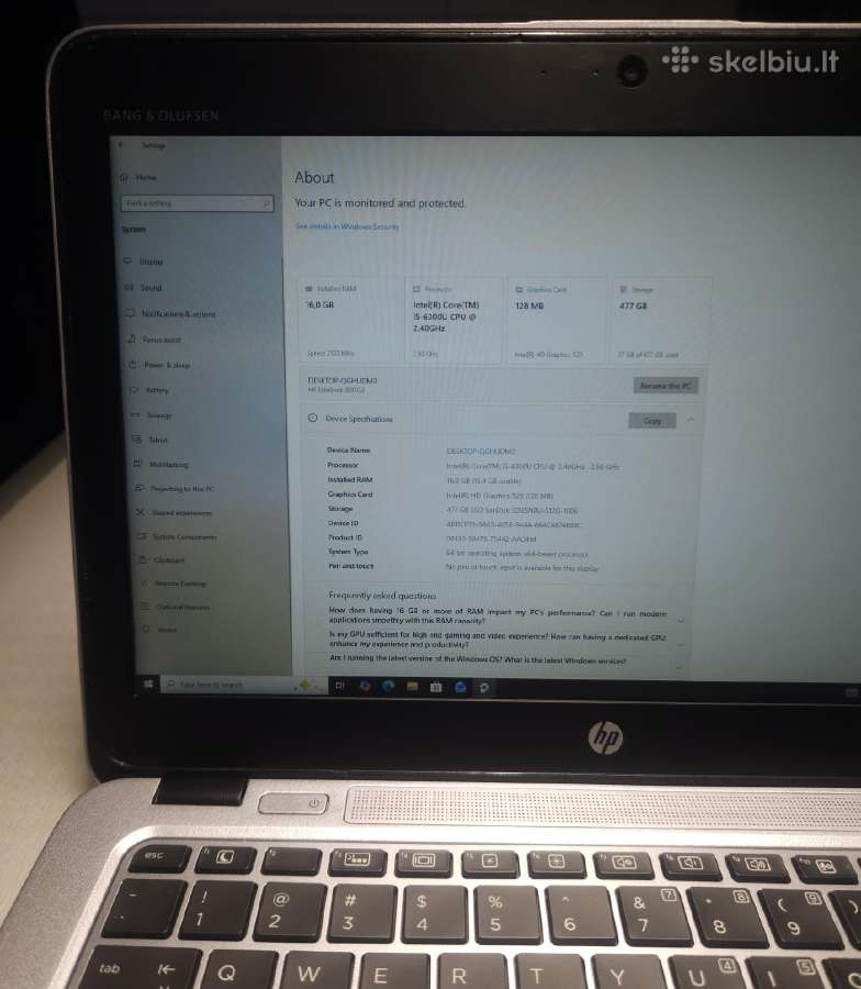 Hp Elitebook 820 G3 16gb RAM 512gb SSD - nuotraukos Nr. 2