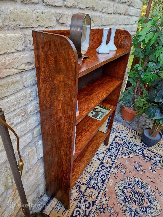 Vintažinė mid century deginto ąžuolo knygų lentyna - nuotraukos Nr. 2