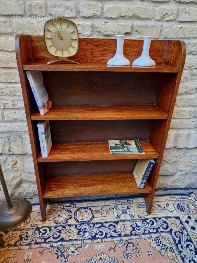 Vintažinė mid century deginto ąžuolo knygų lentyna - nuotraukos Nr. 3