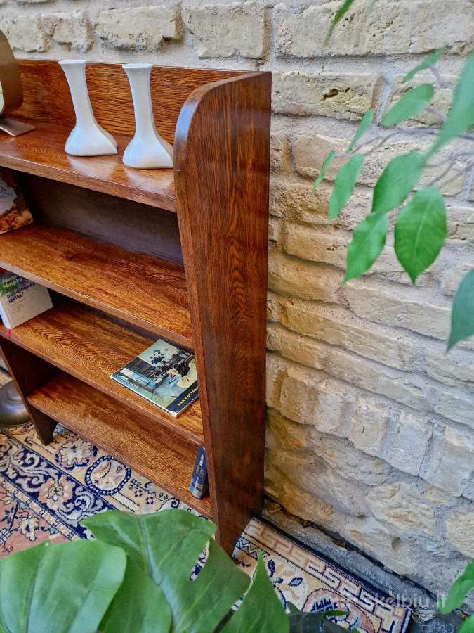 Vintažinė mid century deginto ąžuolo knygų lentyna - nuotraukos Nr. 5