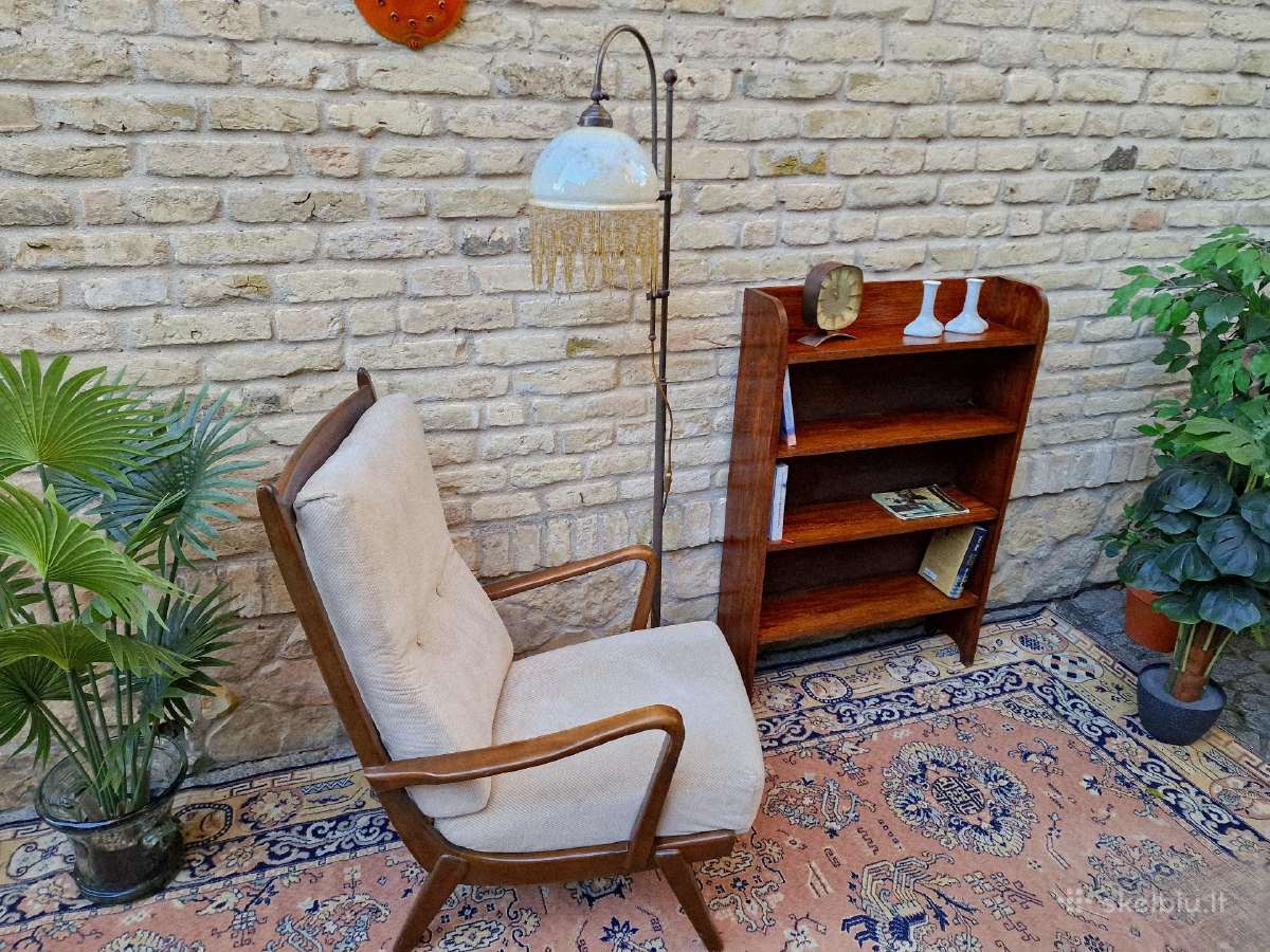Vintažinė mid century deginto ąžuolo knygų lentyna - nuotraukos Nr. 9