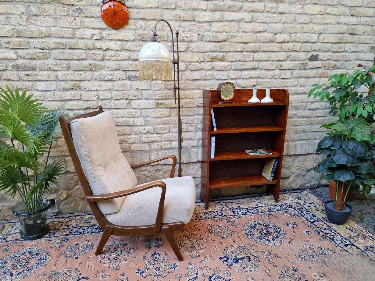 Vintažinė mid century deginto ąžuolo knygų lentyna - nuotraukos Nr. 11