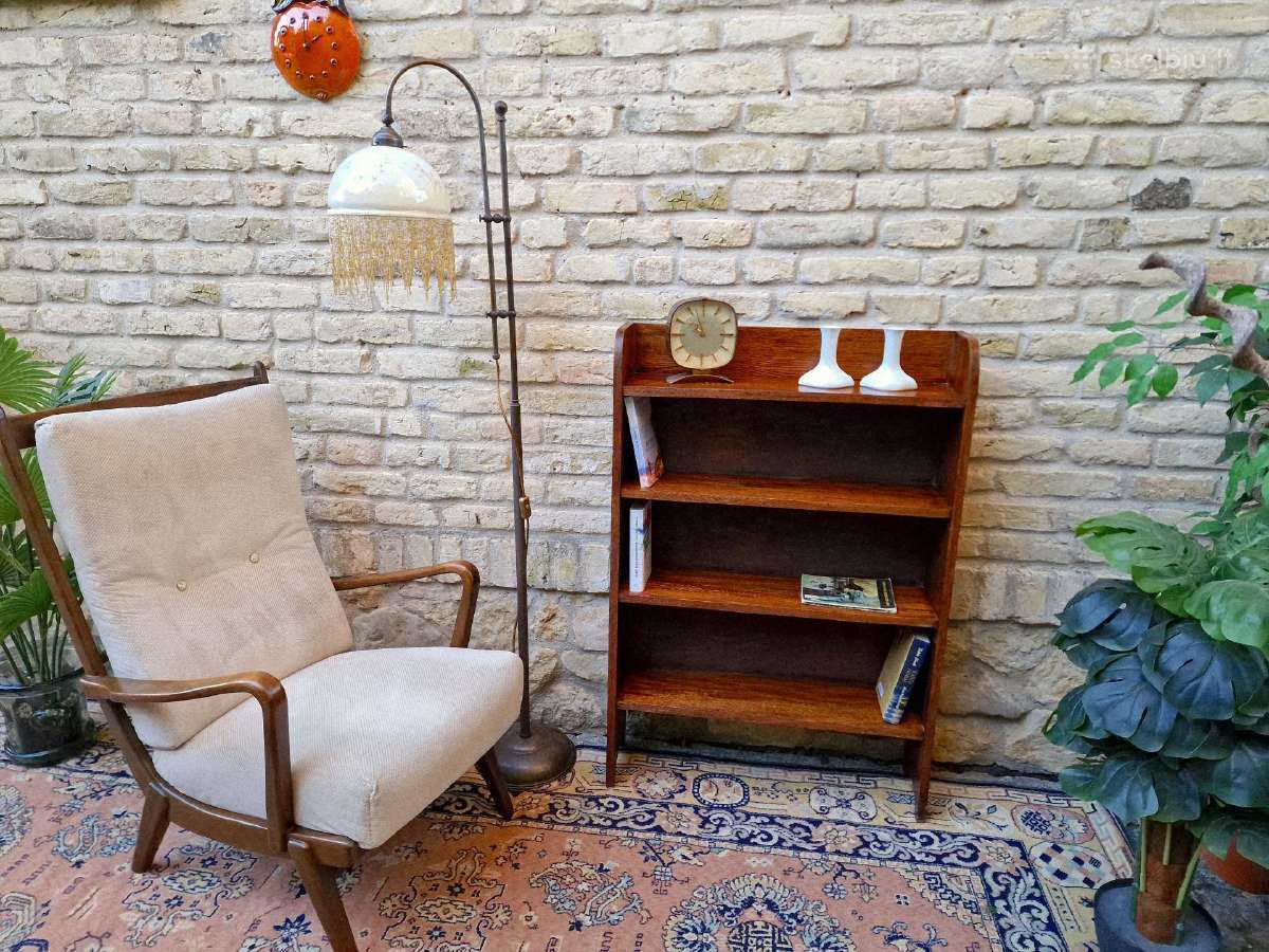 Vintažinė mid century deginto ąžuolo knygų lentyna - nuotraukos Nr. 13